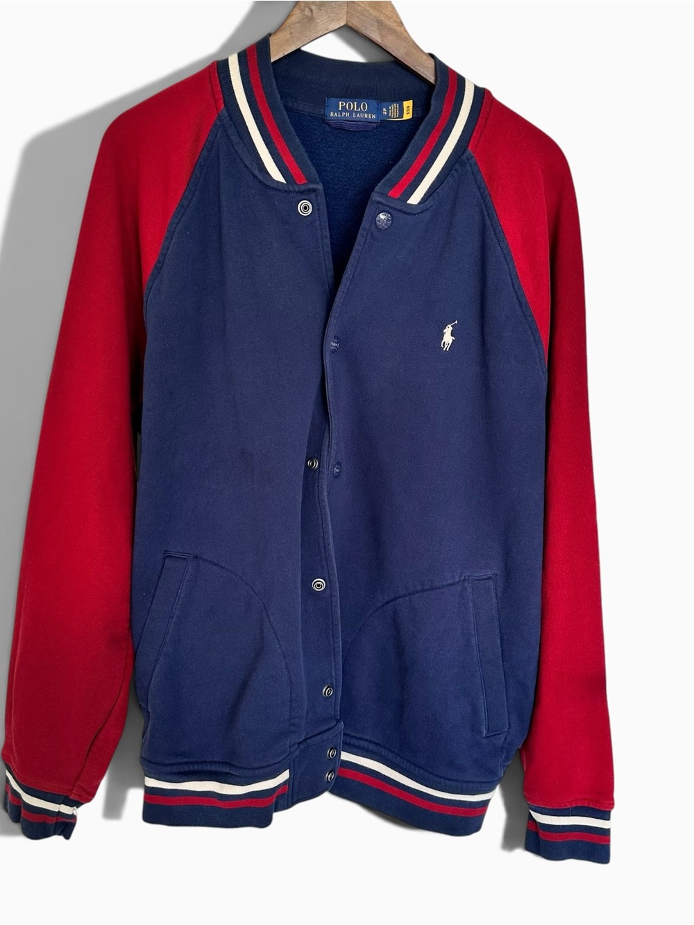 Polo Ralph Lauren Men's Blue/Red Varsity Jacket Snap Front Collared XL